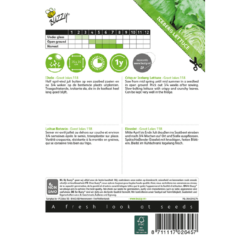 Buzzy Groentezaad IJssla Great Lakes 118 Lactuca Sativa - Afbeelding 2